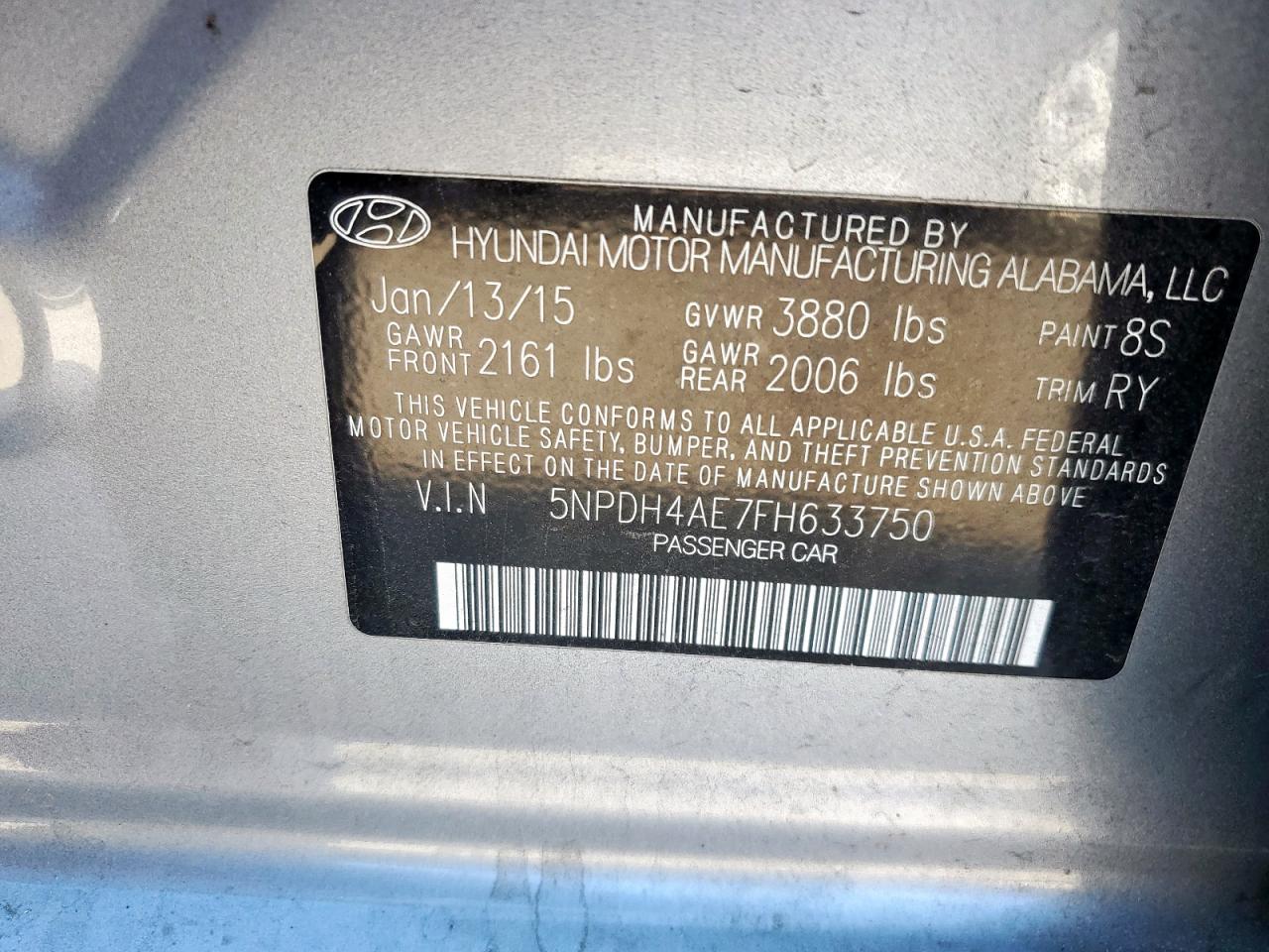 2015 Hyundai Elantra Se VIN: 5NPDH4AE7FH633750 Lot: 86477715