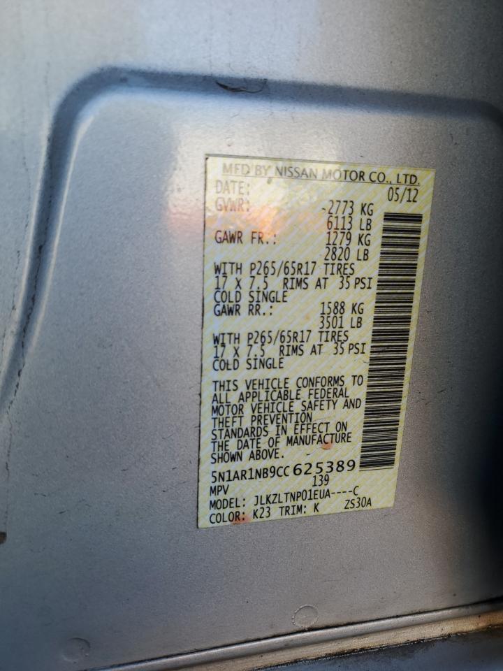 2012 Nissan Pathfinder S VIN: 5N1AR1NB9CC625389 Lot: 82239535