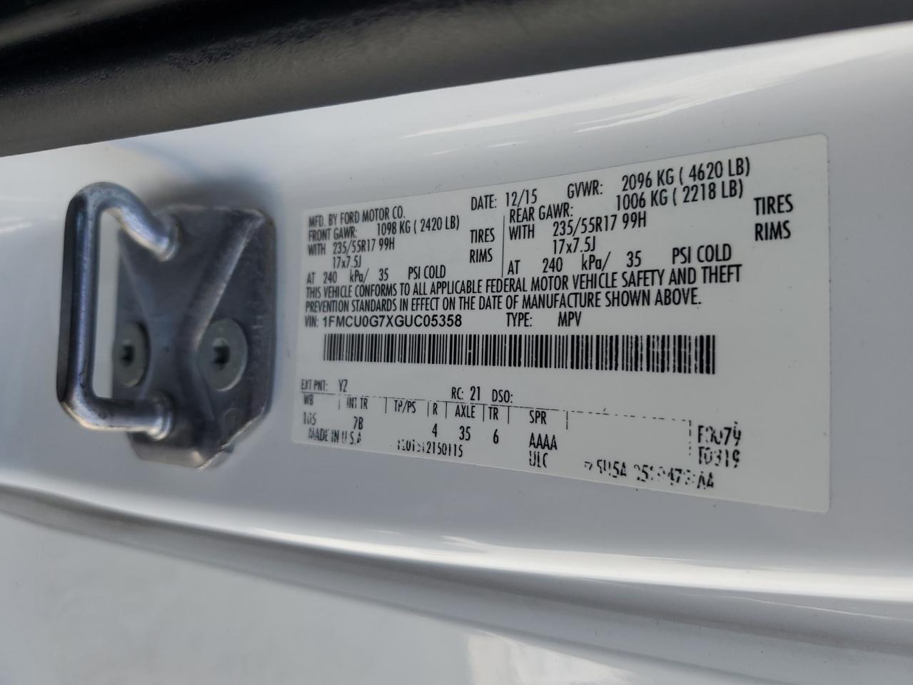 2016 Ford Escape Se VIN: 1FMCU0G7XGUC05358 Lot: 82258295