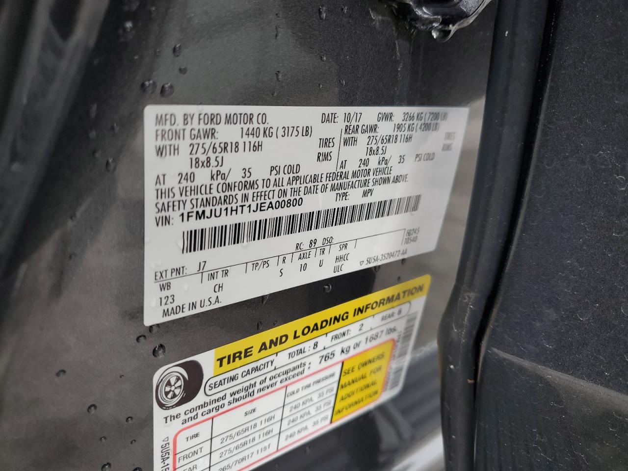 2018 Ford Expedition Xlt VIN: 1FMJU1HT1JEA00800 Lot: 90691325