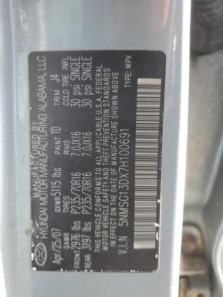 2007 Hyundai Santa Fe Gls VIN: 5NMSG13DX7H100691 Lot: 85781495