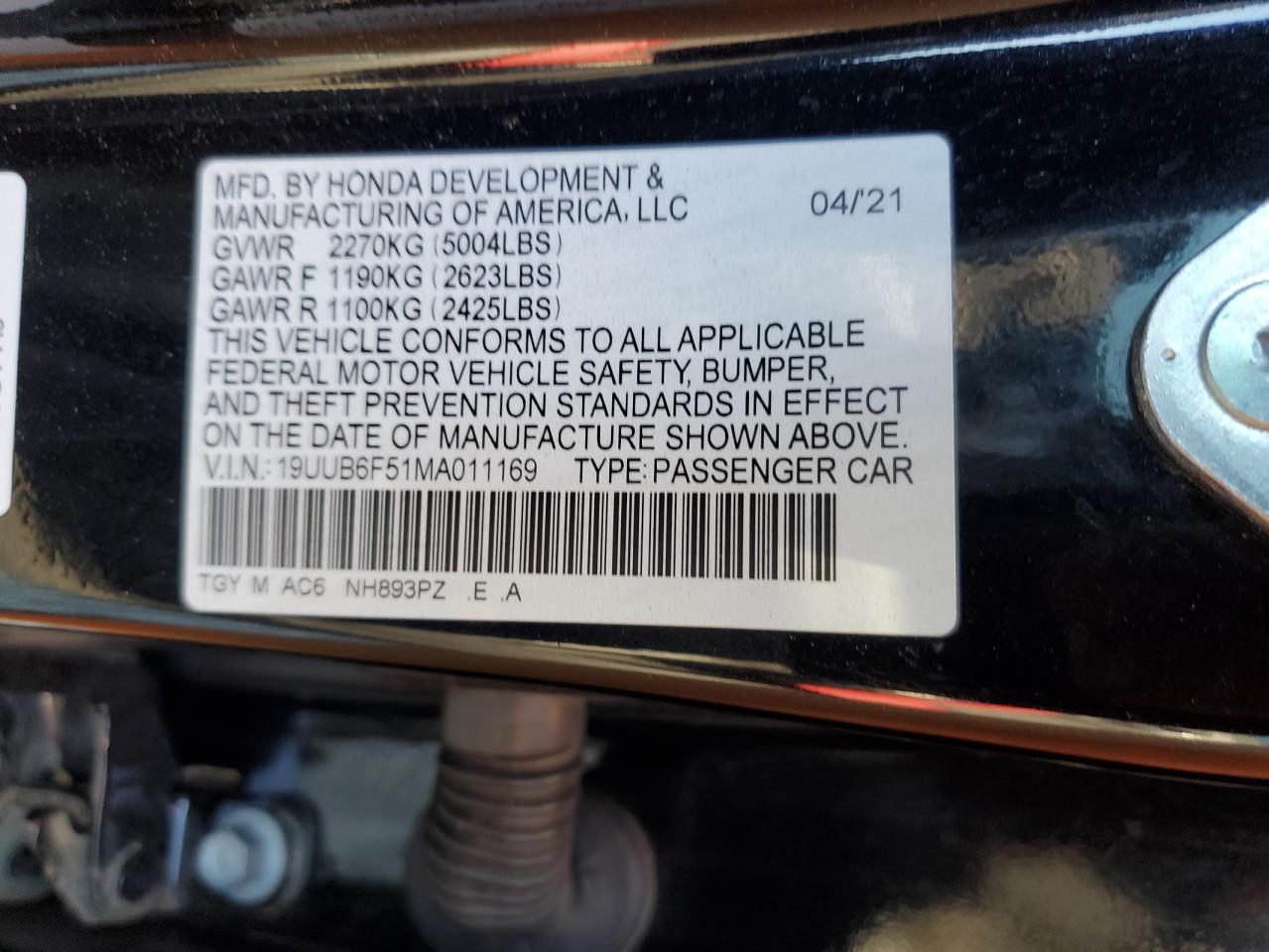 2021 Acura Tlx Tech A VIN: 19UUB6F51MA011169 Lot: 87012135