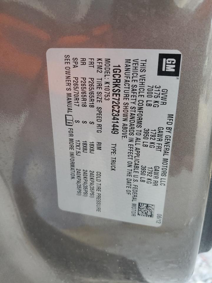 2012 Chevrolet Silverado K1500 Lt VIN: 1GCRKSE72CZ341449 Lot: 81766045