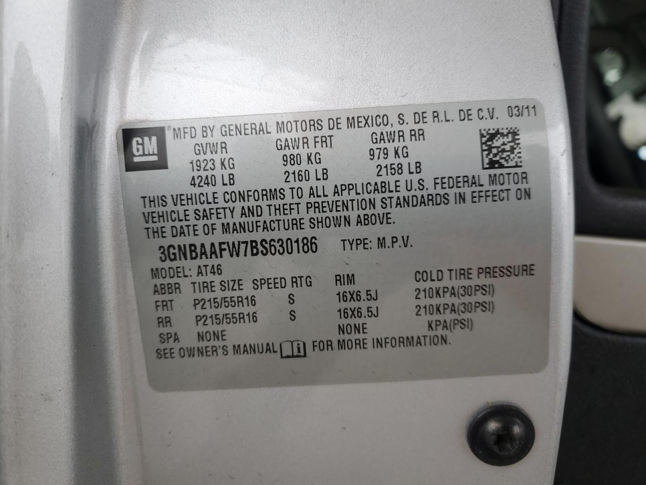 2011 Chevrolet Hhr Ls VIN: 3GNBAAFW7BS630186 Lot: 90524545