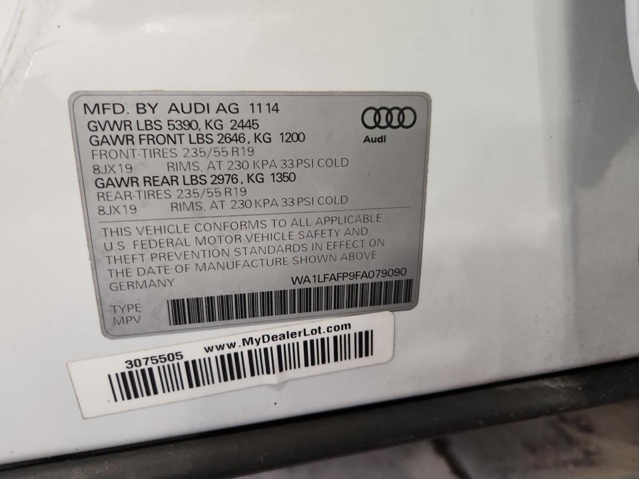 2015 Audi Q5 Premium Plus VIN: WA1LFAFP9FA079090 Lot: 87475645