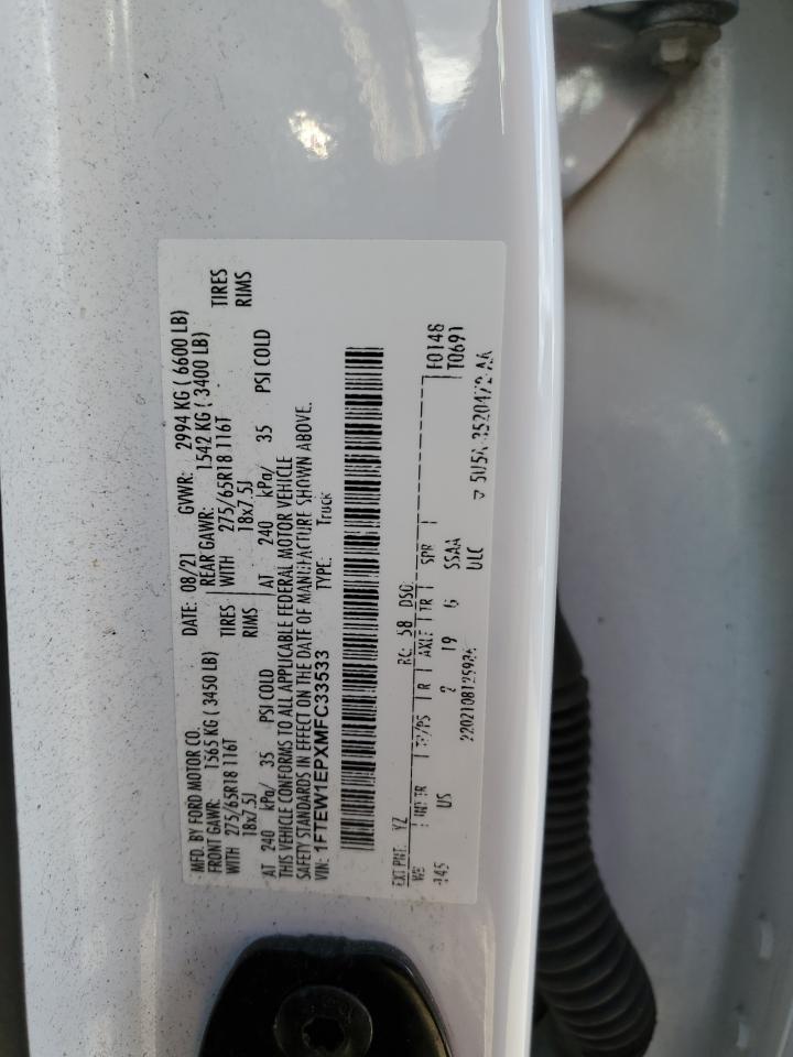 2021 Ford F150 Supercrew VIN: 1FTEW1EPXMFC33533 Lot: 87000495