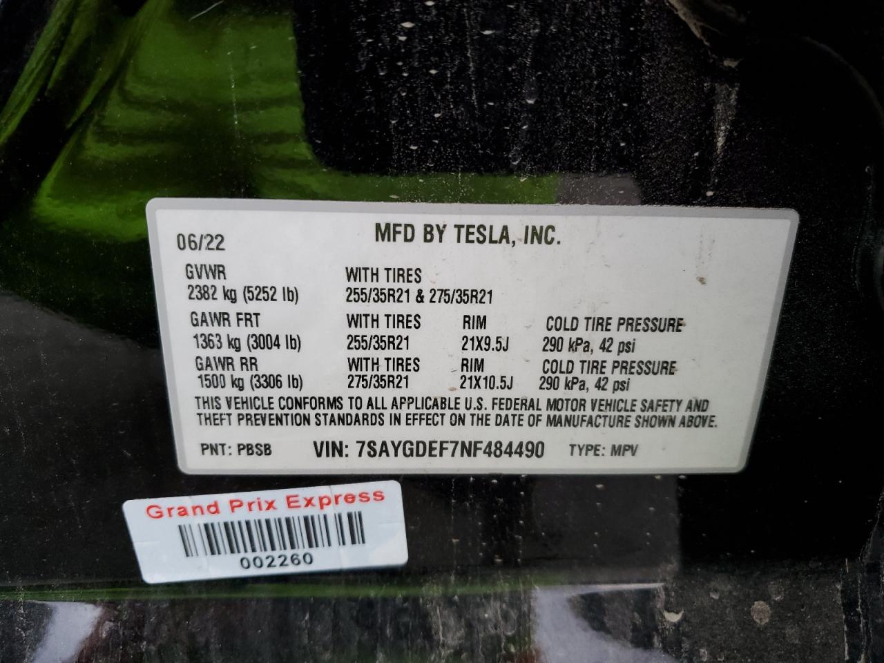 2022 Tesla Model Y VIN: 7SAYGDEF7NF484490 Lot: 86509665