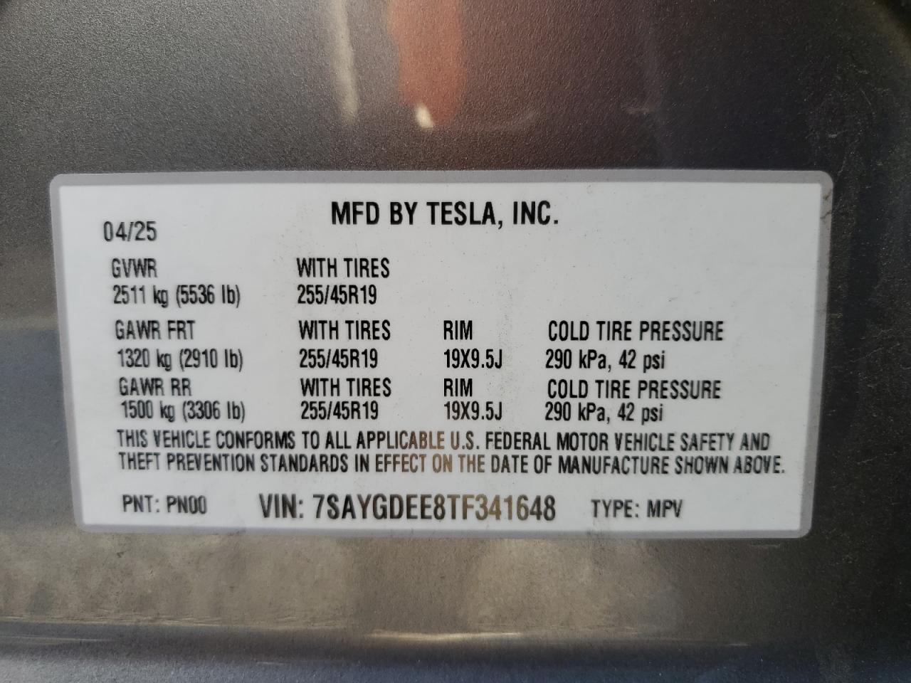 2026 Tesla Model Y VIN: 7SAYGDEE8TF341648 Lot: 89904755