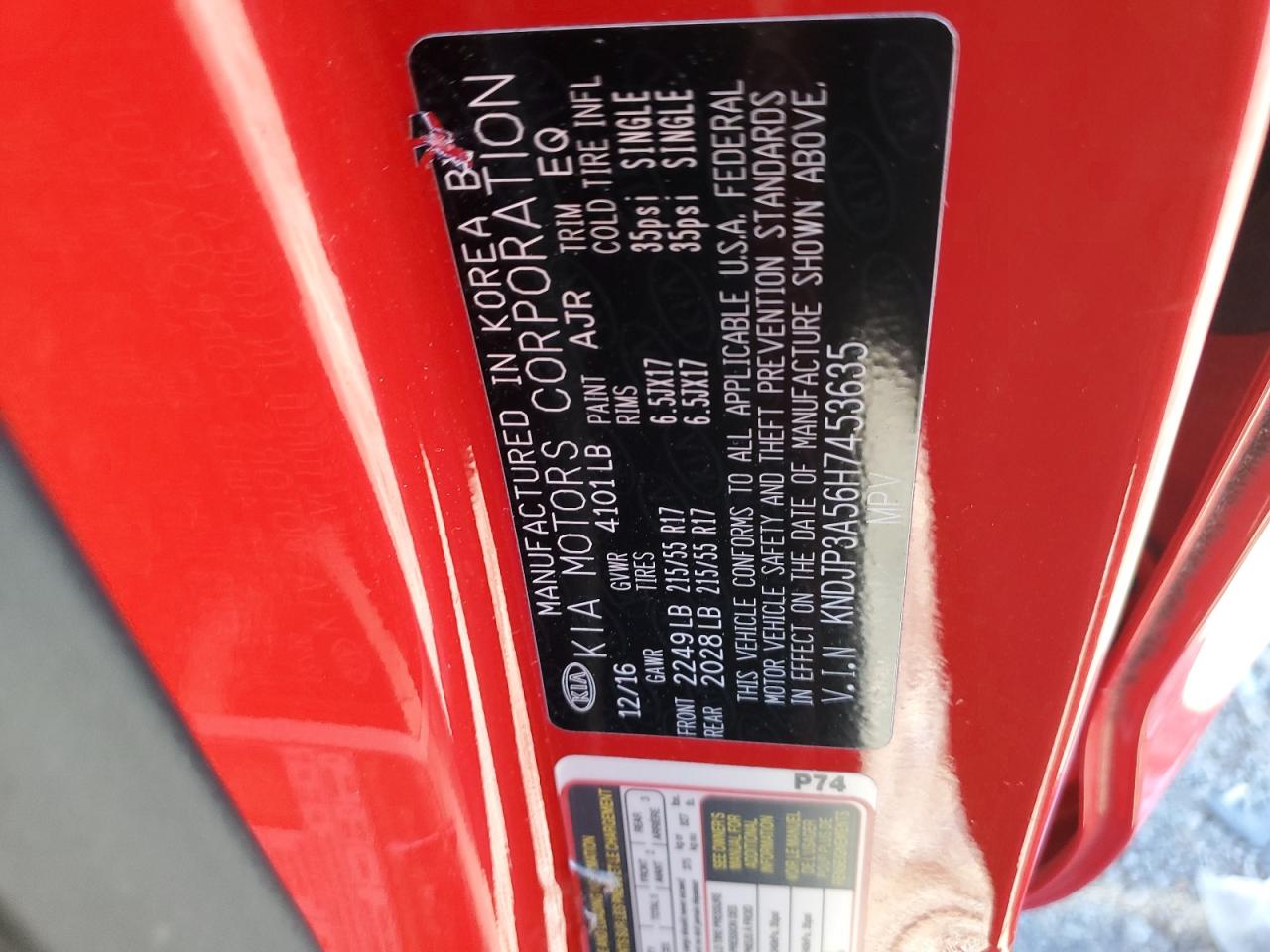 2017 Kia Soul + VIN: KNDJP3A56H7453635 Lot: 85118385