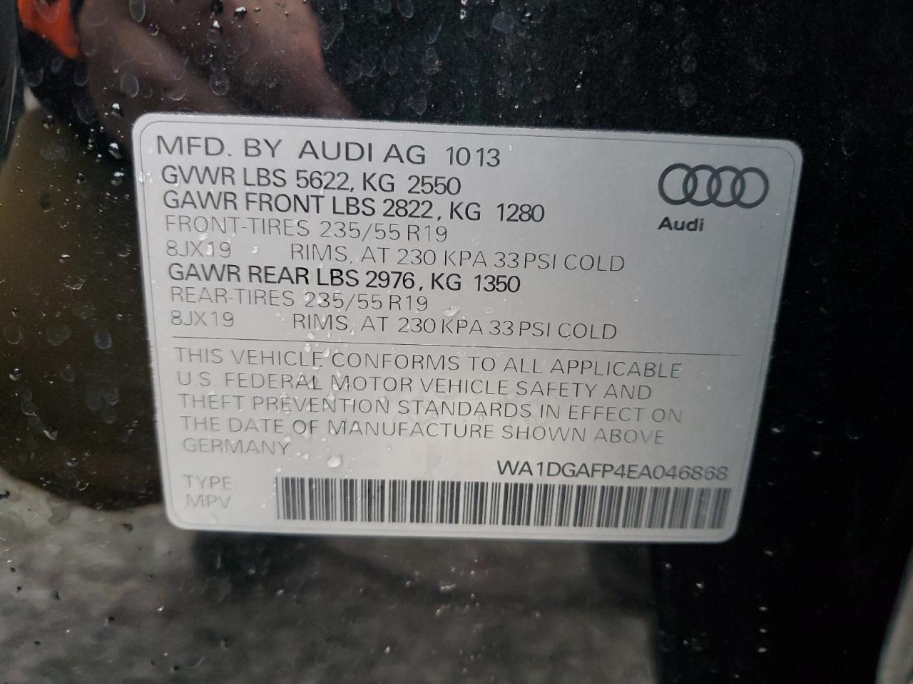 2014 Audi Q5 Premium Plus VIN: WA1DGAFP4EA046868 Lot: 87301085
