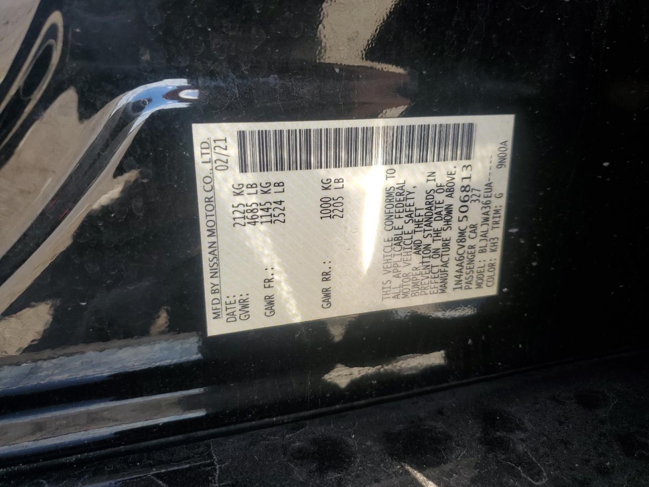 2021 Nissan Maxima Sv VIN: 1N4AA6CV8MC506813 Lot: 84071275