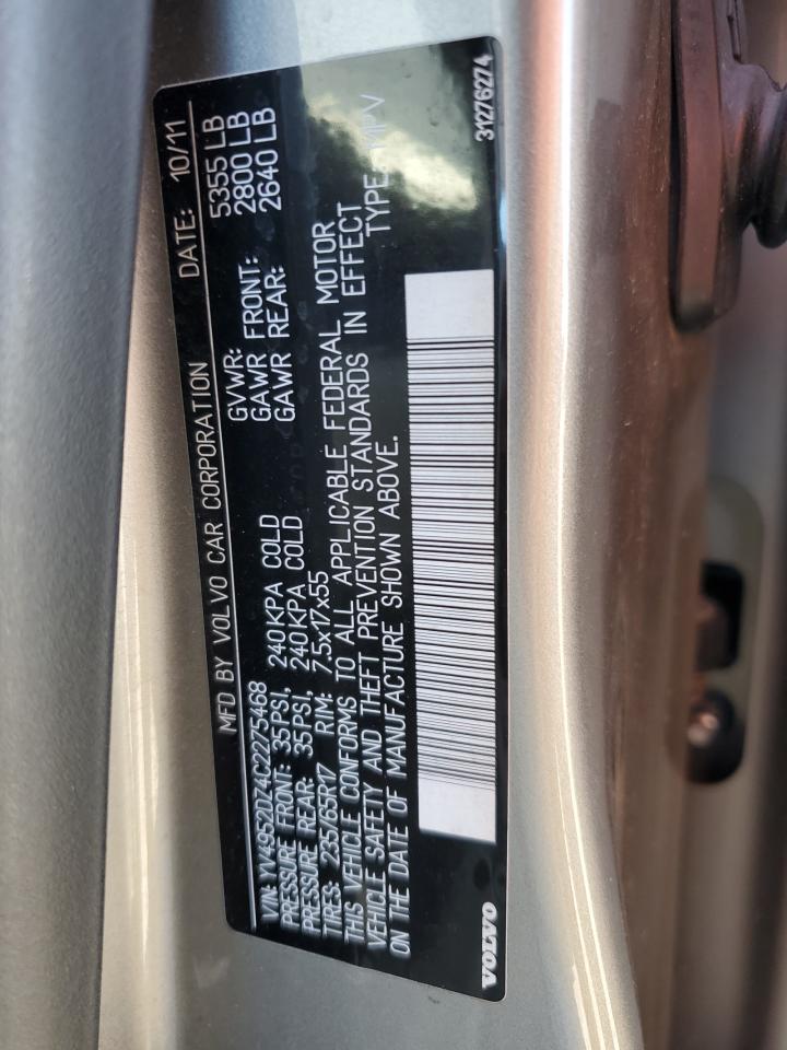 2012 Volvo Xc60 3.2 VIN: YV4952DZ4C2275468 Lot: 86708725