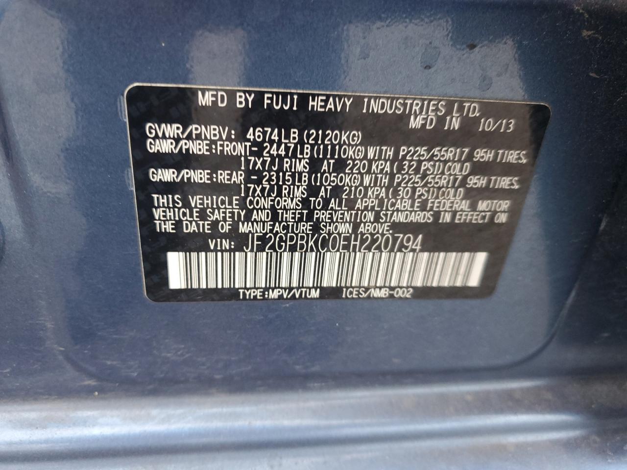 2014 Subaru Xv Crosstrek 2.0I Hybrid Touring VIN: JF2GPBKC0EH220794 Lot: 86256365