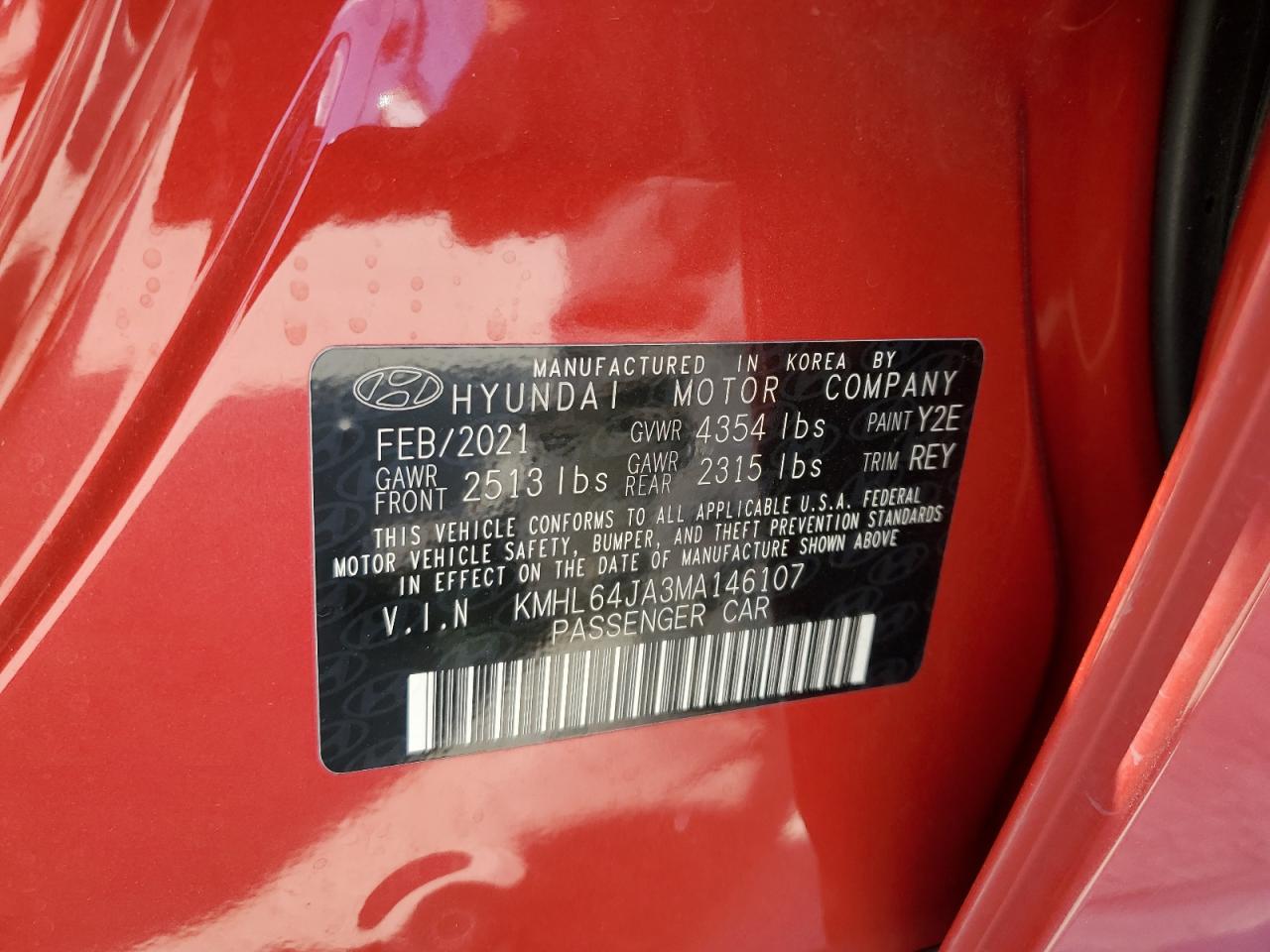 2021 Hyundai Sonata Sel VIN: KMHL64JA3MA146107 Lot: 81897905