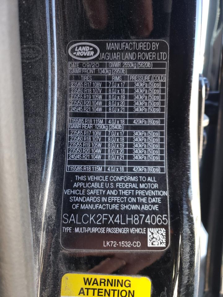 2020 Land Rover Discovery Sport VIN: SALCK2FX4LH874065 Lot: 87083835