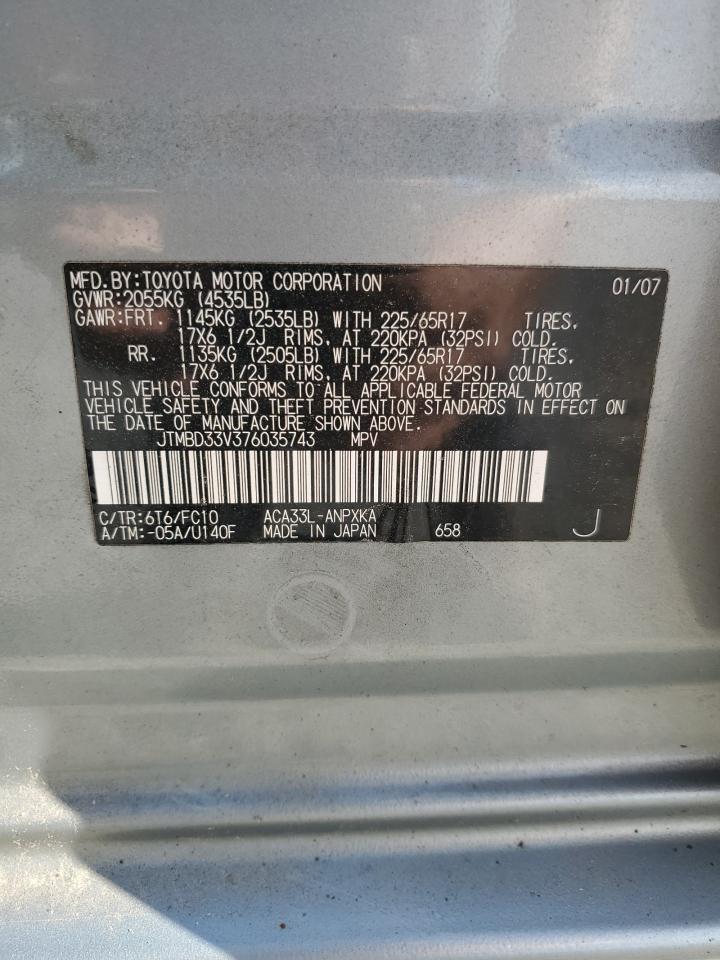 2007 Toyota Rav4 VIN: JTMBD33V376035743 Lot: 82289915