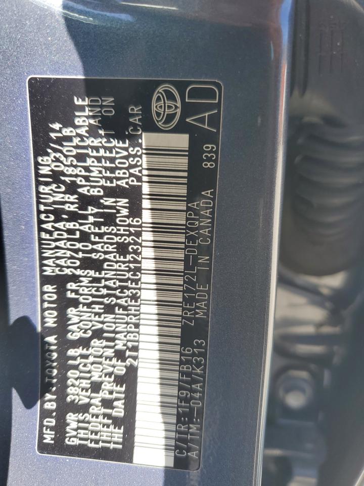 2014 Toyota Corolla Eco VIN: 2T1BPRHE3EC123216 Lot: 86096045