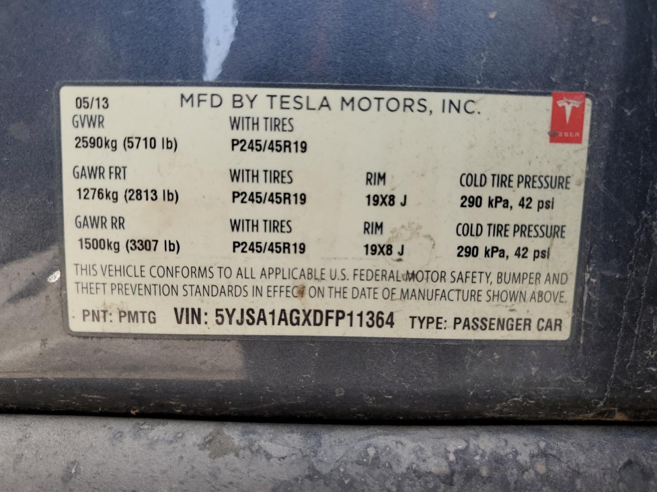 2013 Tesla Model S VIN: 5YJSA1AGXDFP11364 Lot: 85587505
