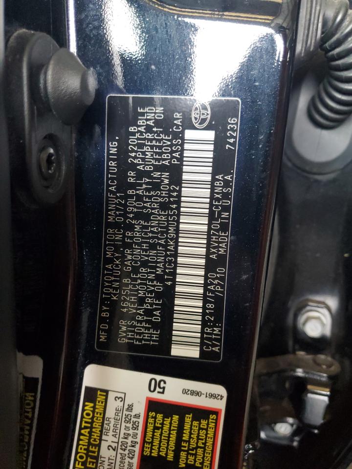 2021 Toyota Camry Le VIN: 4T1C31AK9MU554142 Lot: 82419925