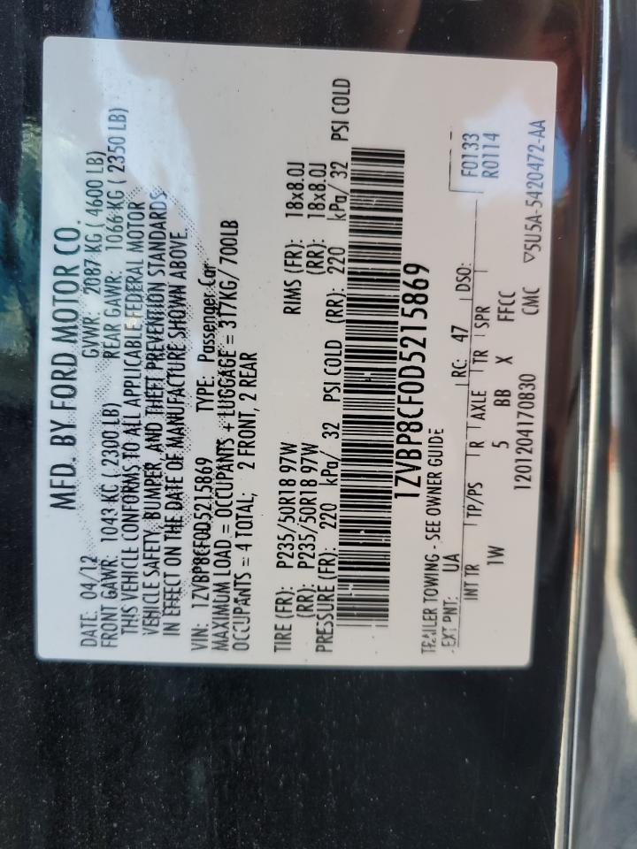 2013 Ford Mustang Gt VIN: 1ZVBP8CF0D5215869 Lot: 89615435