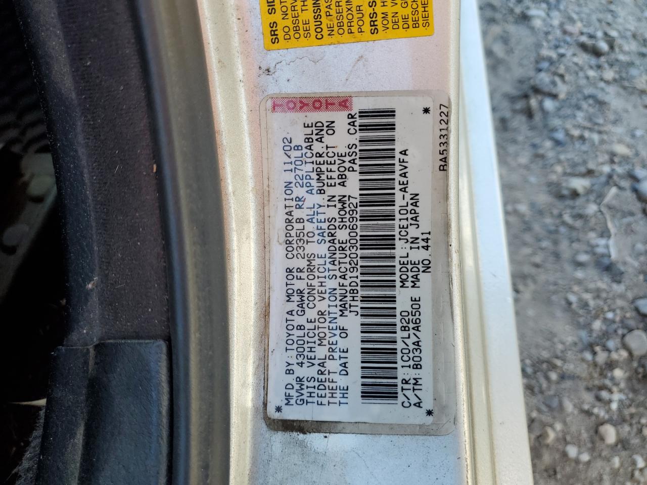 2003 Lexus Is 300 VIN: JTHBD192030069927 Lot: 82556825