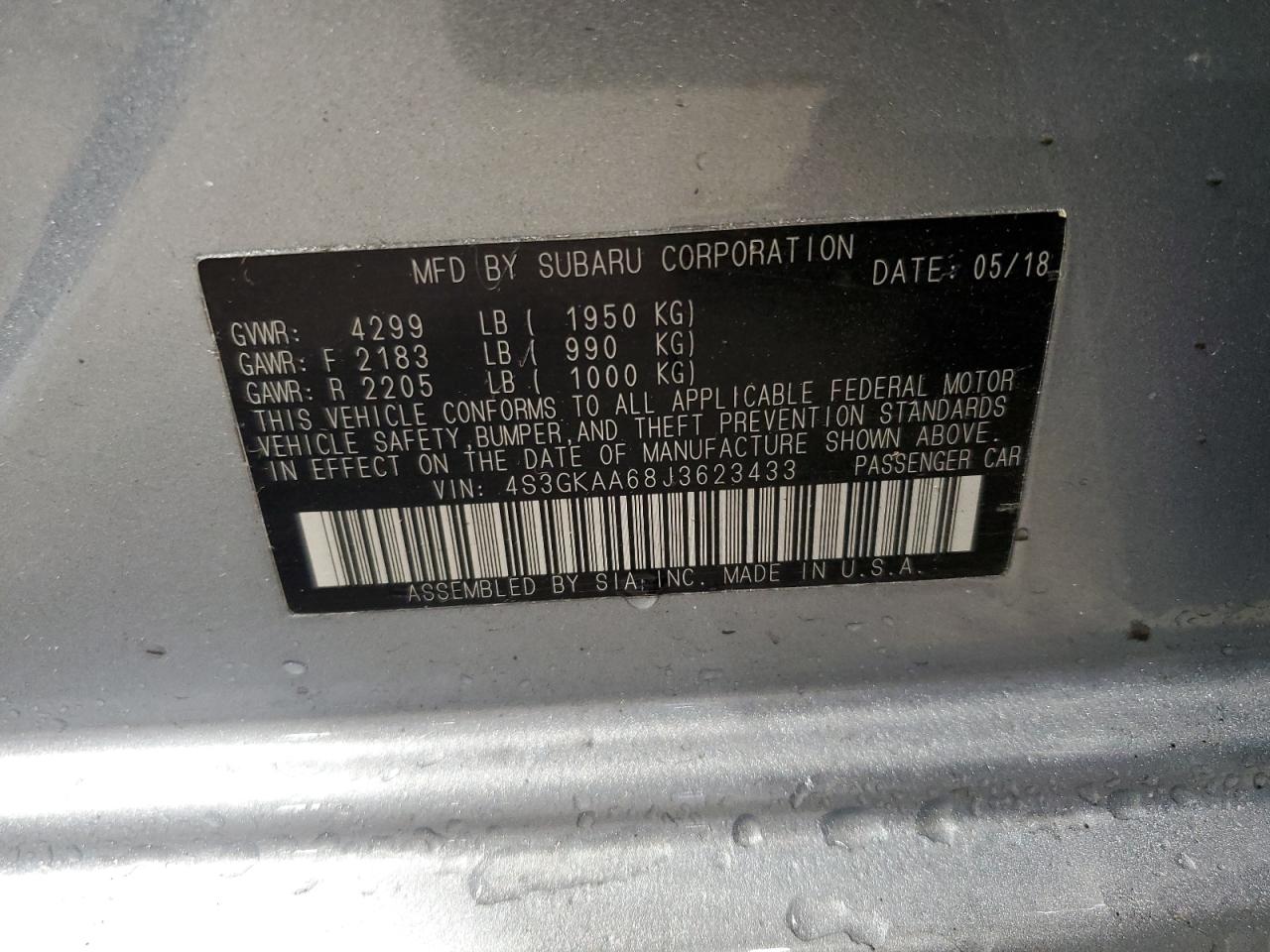 2018 Subaru Impreza VIN: 4S3GKAA68J3623433 Lot: 85474665