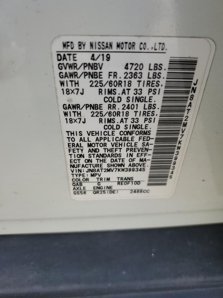 2019 Nissan Rogue S VIN: JN8AT2MV7KW399345 Lot: 84547595