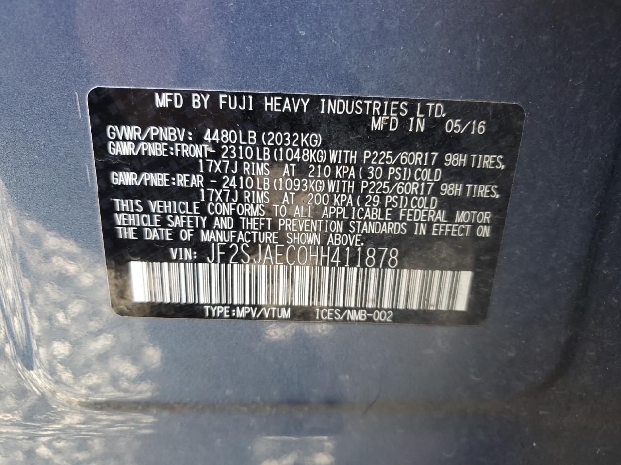 2017 Subaru Forester 2.5I Premium VIN: JF2SJAEC0HH411878 Lot: 82359895