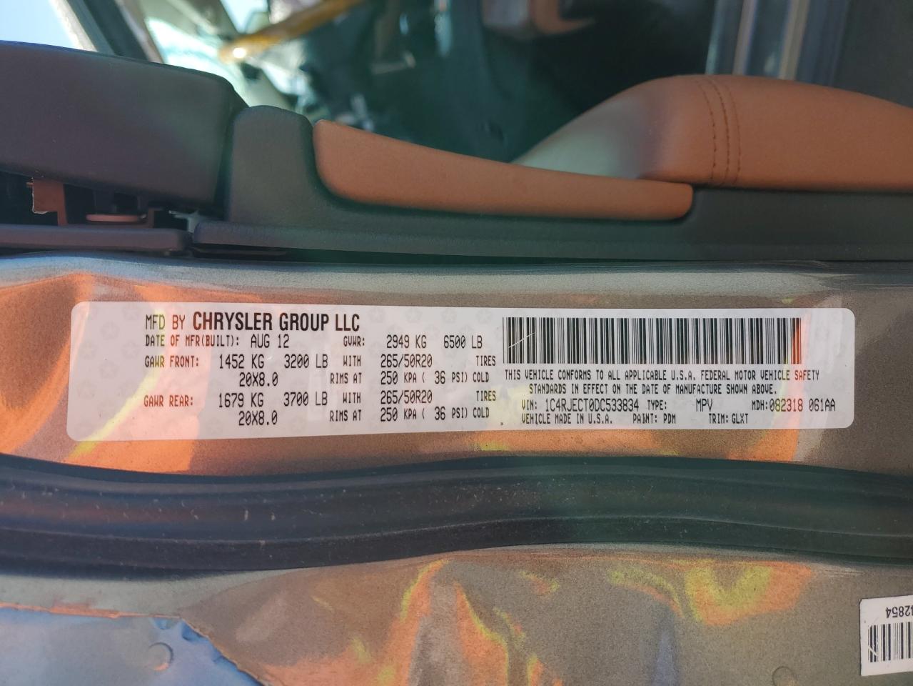 2013 Jeep Grand Cherokee Overland VIN: 1C4RJECT0DC533834 Lot: 85862715