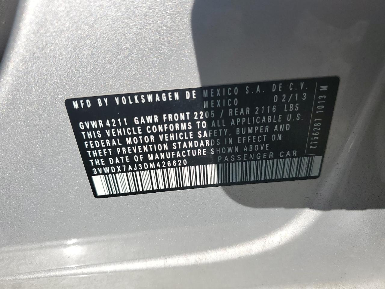 2013 Volkswagen Jetta Se VIN: 3VWDX7AJ3DM426620 Lot: 82489025