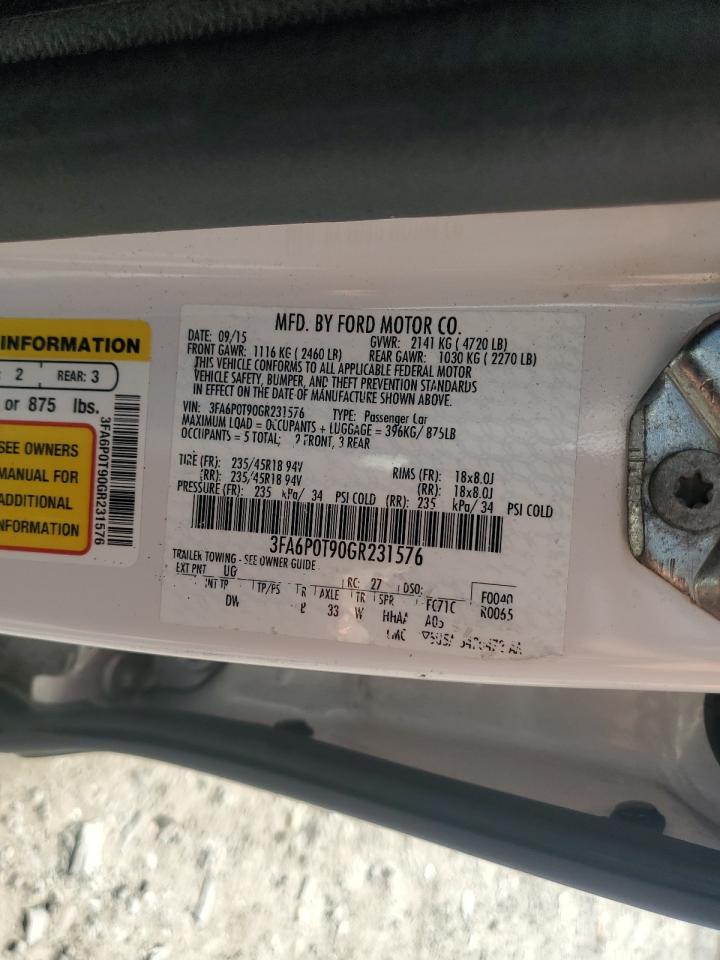 2016 Ford Fusion Se VIN: 3FA6P0T90GR231576 Lot: 85736925