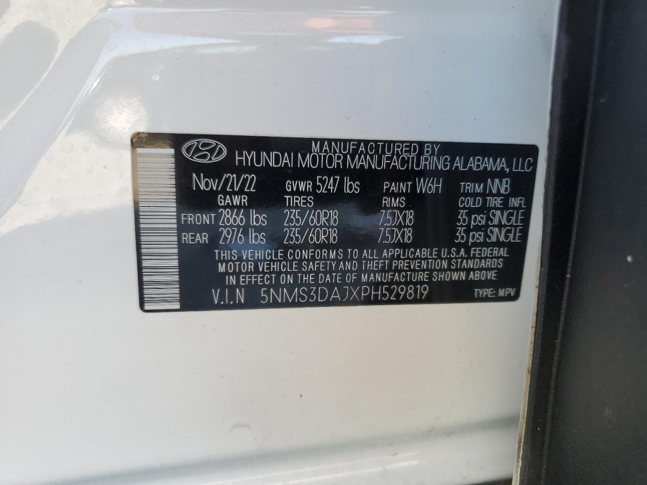 2023 Hyundai Santa Fe Sel Premium VIN: 5NMS3DAJXPH529819 Lot: 86148415