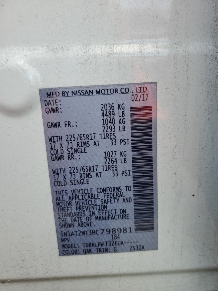 2017 Nissan Rogue S VIN: 5N1AT2MT3HC798981 Lot: 85296835