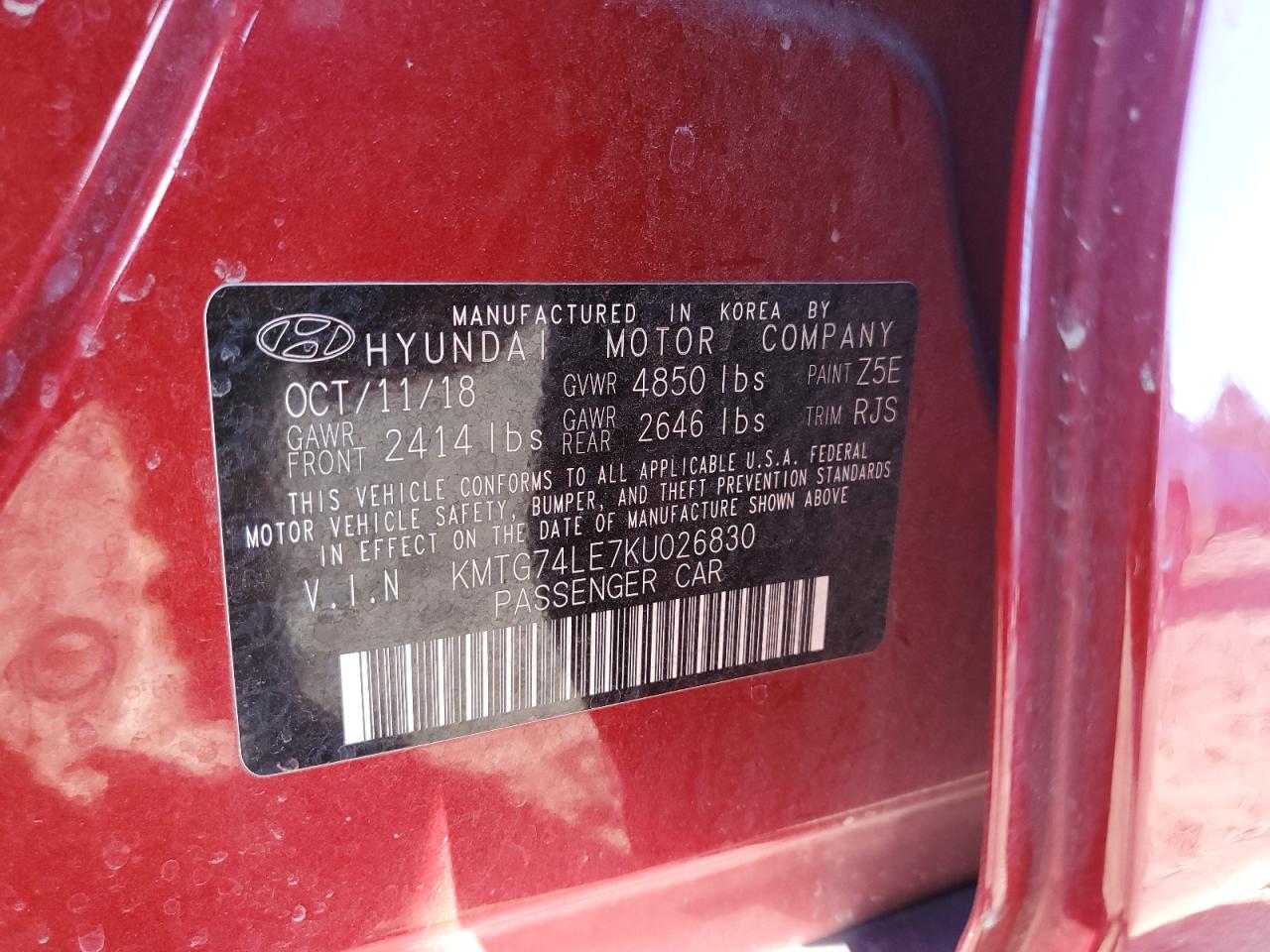 2019 Genesis G70 Elite VIN: KMTG74LE7KU026830 Lot: 89862205