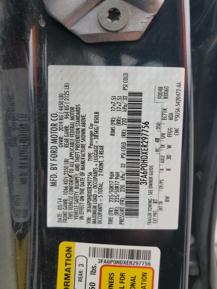 2014 Ford Fusion Se VIN: 3FA6P0HDXER297756 Lot: 82267205