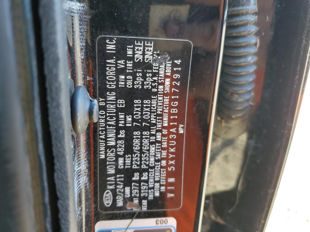 2011 Kia Sorento Ex VIN: 5XYKU3A11BG172914 Lot: 89451625