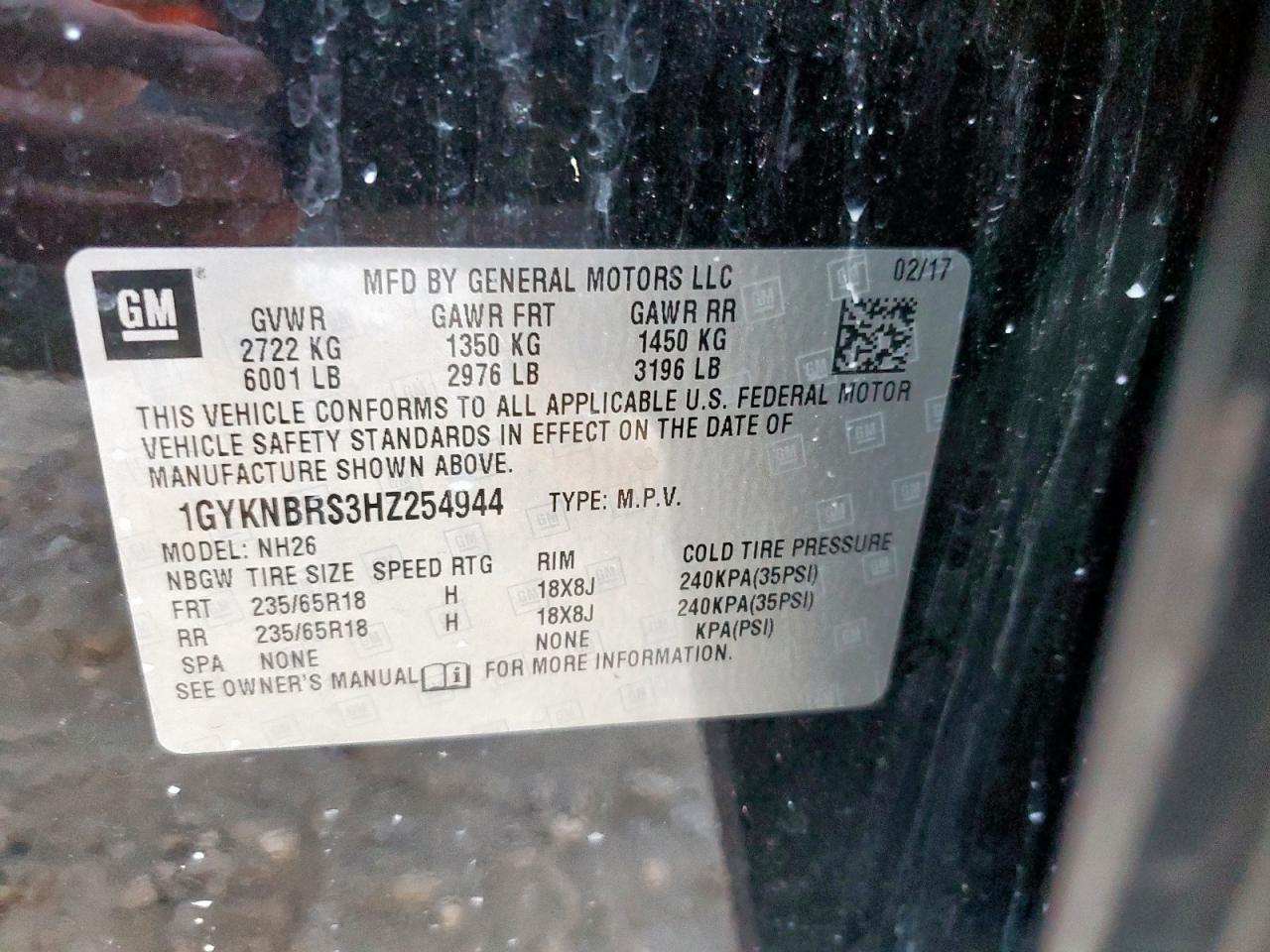 2017 Cadillac Xt5 Luxury VIN: 1GYKNBRS3HZ254944 Lot: 90405635