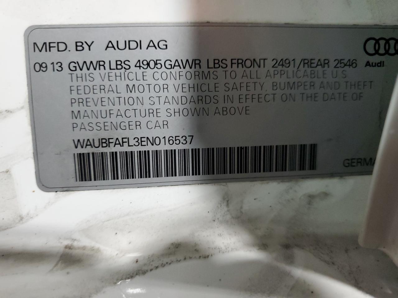 2014 Audi A4 Premium VIN: WAUBFAFL3EN016537 Lot: 90692705