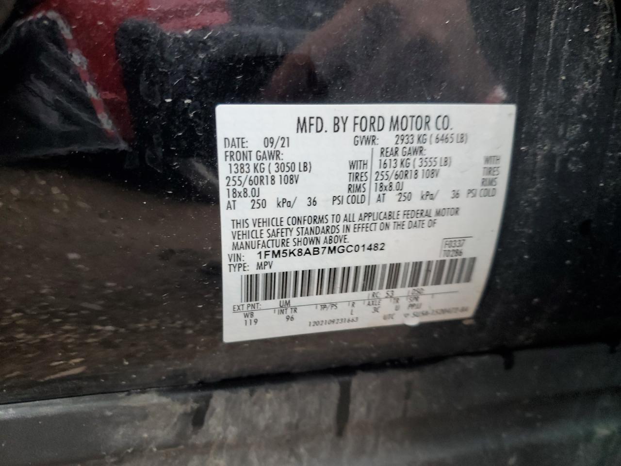 2021 Ford Explorer Police Interceptor VIN: 1FM5K8AB7MGC01482 Lot: 84730175