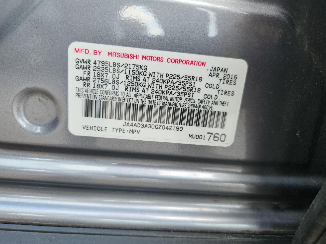 2016 Mitsubishi Outlander Se VIN: JA4AD3A30GZ042199 Lot: 85328355