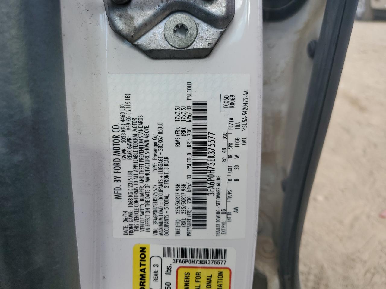 2014 Ford Fusion Se VIN: 3FA6P0H73ER375577 Lot: 82202155