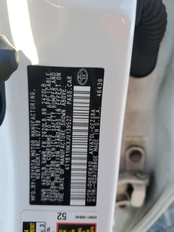 2018 Toyota Camry L VIN: 4T1B11HKXJU139527 Lot: 82380375