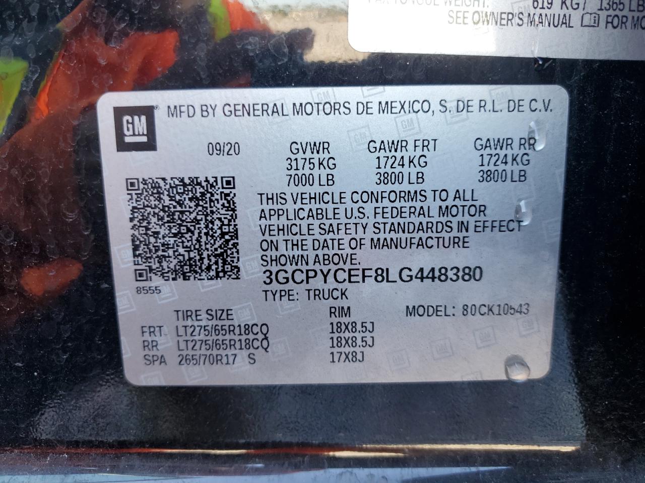 2020 Chevrolet Silverado K1500 Trail Boss Custom VIN: 3GCPYCEF8LG448380 Lot: 86072905