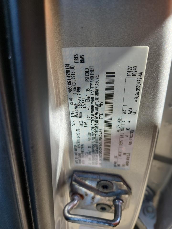 2016 Ford Escape Se VIN: 1FMCU0GX1GUB62481 Lot: 82342285