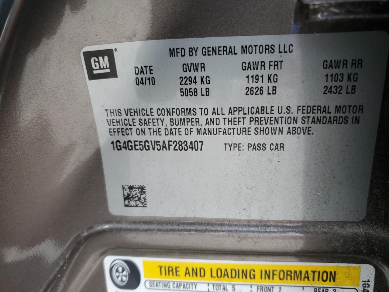 2010 Buick Lacrosse Cxs VIN: 1G4GE5GV5AF283407 Lot: 90015045