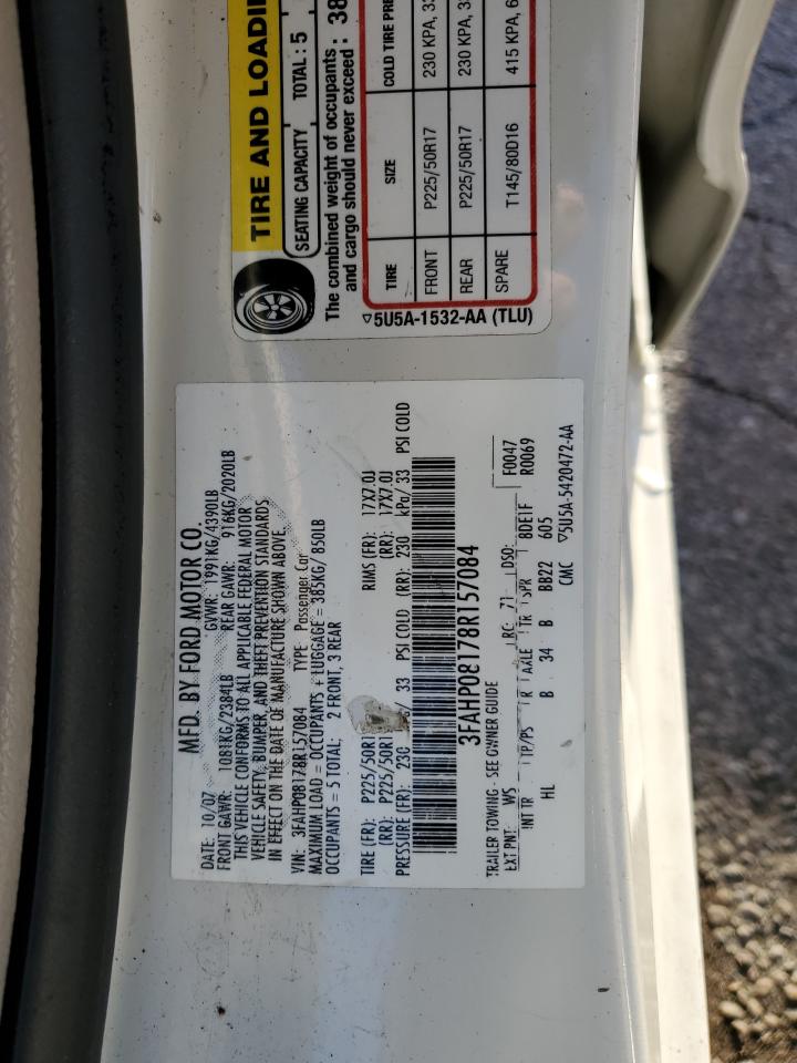 2008 Ford Fusion Sel VIN: 3FAHP08178R157084 Lot: 86811925