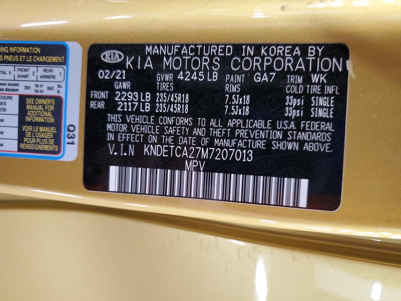 2021 Kia Seltos Sx VIN: KNDETCA27M7207013 Lot: 89523805