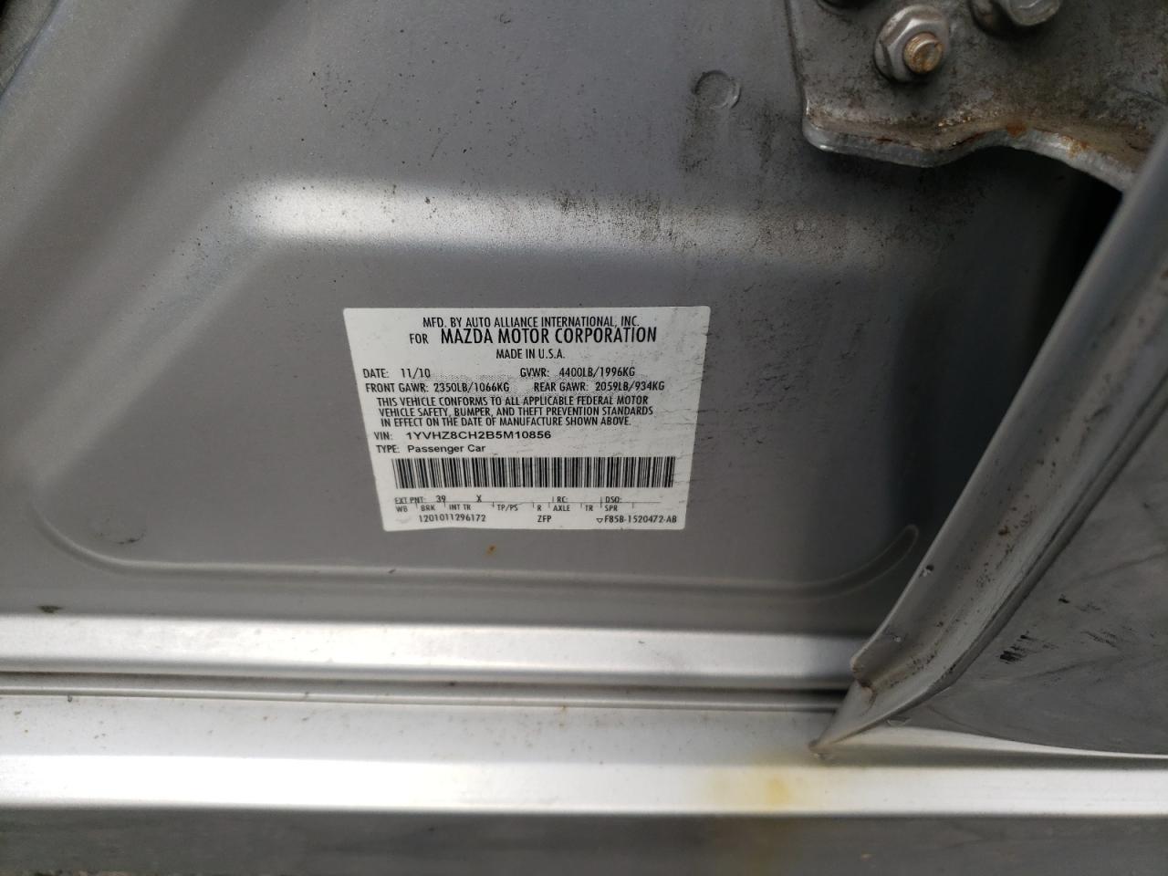 2011 Mazda 6 I VIN: 1YVHZ8CH2B5M10856 Lot: 85834905