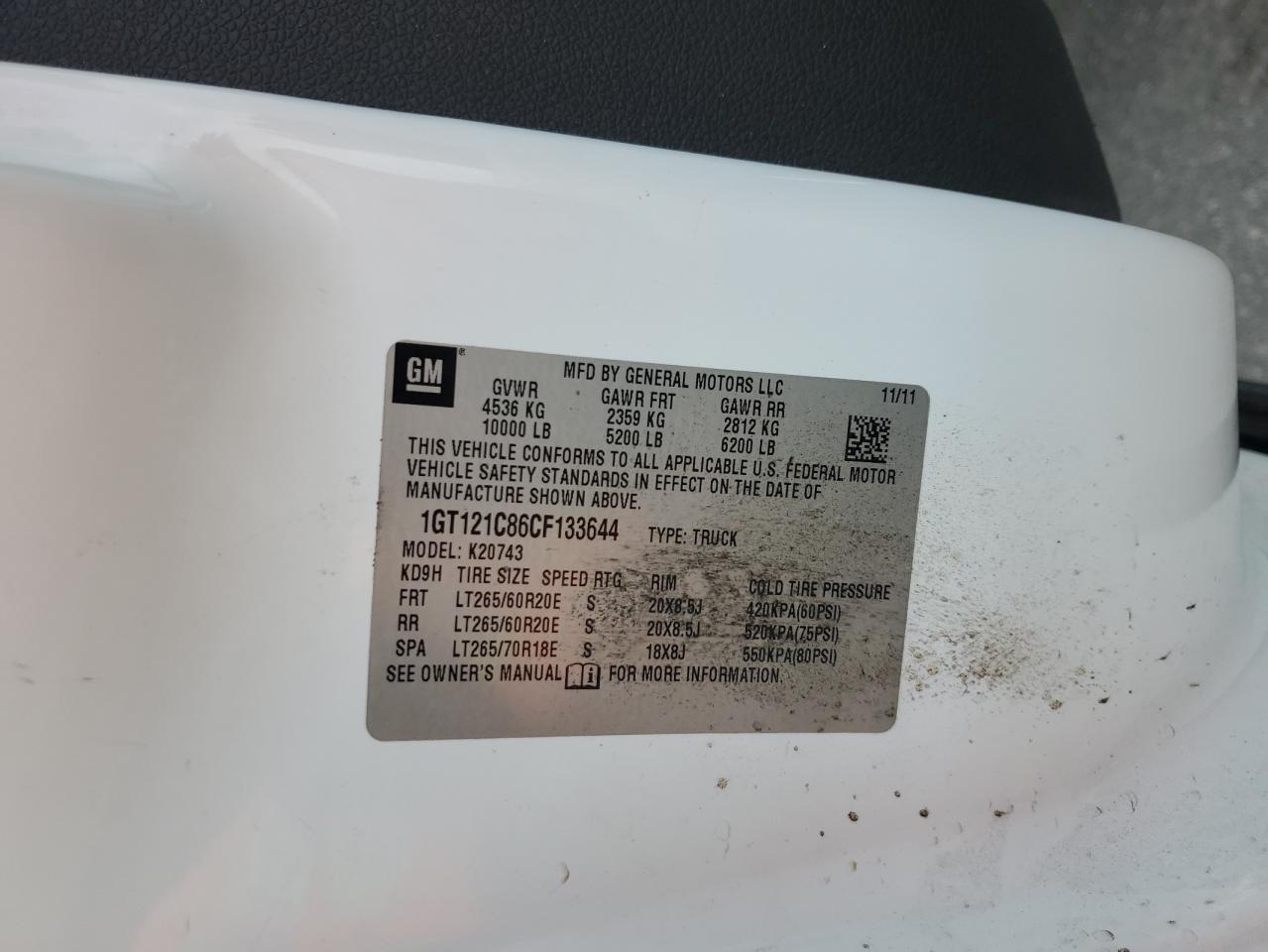 2012 GMC Sierra K2500 Slt VIN: 1GT121C86CF133644 Lot: 82299235