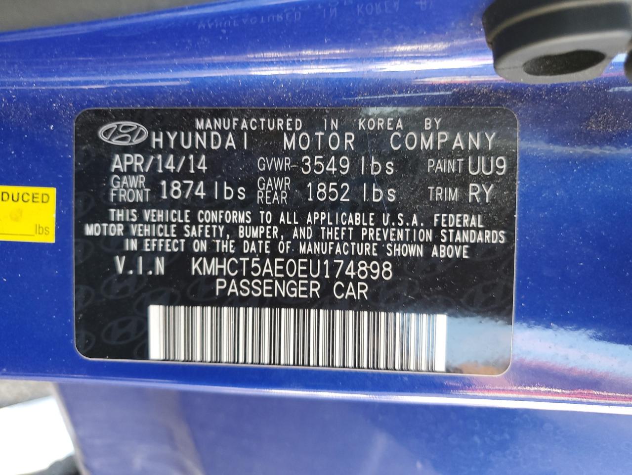 2014 Hyundai Accent Gls VIN: KMHCT5AE0EU174898 Lot: 85860875